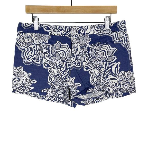 Gap Womens 6 Blue White Paisley Printed Canvas Chino Shorts Cotton Flat Front - Picture 1 of 7